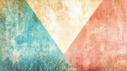 Abstract grunge texture with geometric triangle shapes in blue beige and red colors background