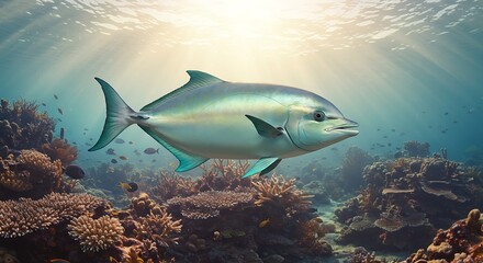 Large fish in coral reef environment