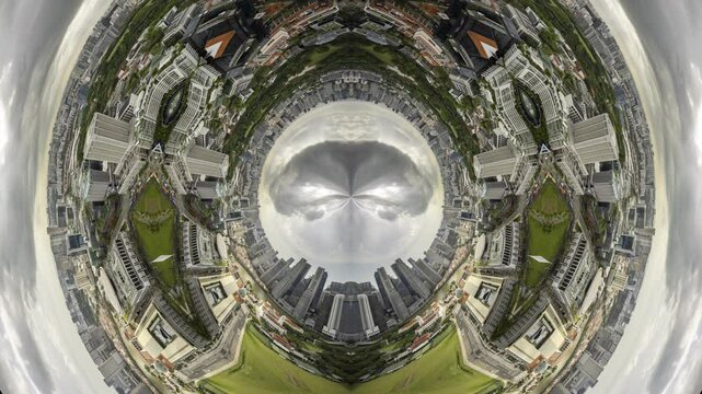 Singapore skyline turned into abstract tiny planet 