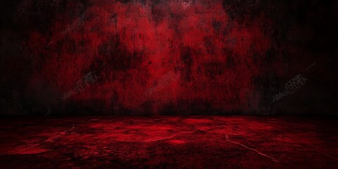 
Black blood red horror background. Interior room. Concrete old wall, floor. Grunge. Product display. 3d rendering. Empty space. For mockup, showcase, design. Stage. Dark. Spooky creepy. Broken,cracke