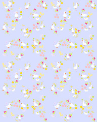 seamless little duck and flowers with color palette pattern textured for wallpaper background. cute hand drawn for printable or wrapping