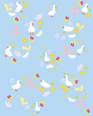 seamless little duck and flowers with color palette pattern textured for wallpaper background. cute hand drawn for printable or wrapping