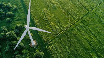 Wind turbines integrated into a green agricultural setting, demonstrating sustainable power generation.
