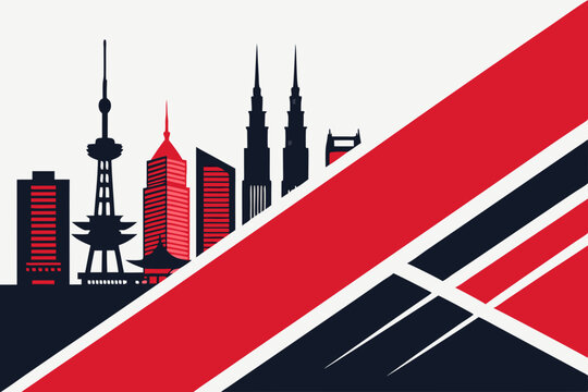 Create a minimal abstract vector design featuring bold red and black shapes, forming a dynamic 'D' letterform.  Prioritize clean lines and geometric forms.