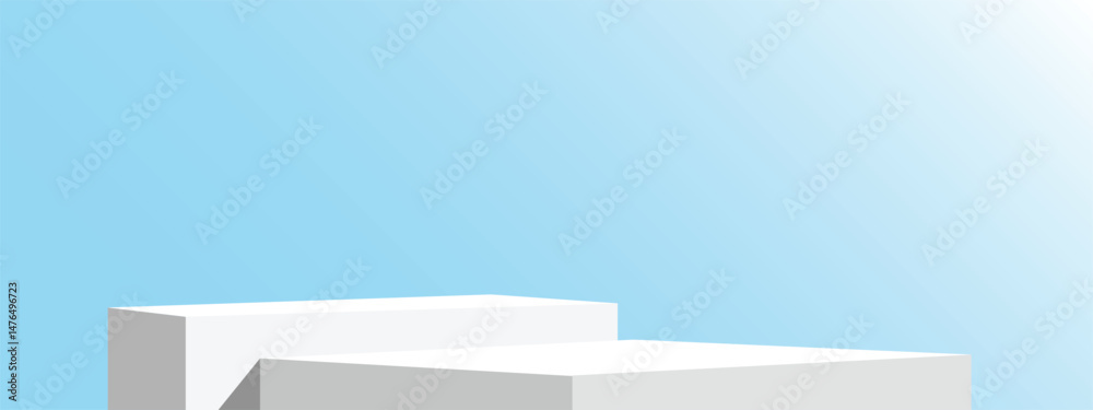 Poster white podium step display mockup with minimalist design, perfect for cosmetic product presentation, 