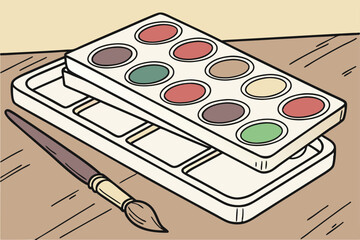 81 watercolor paint, palette, assorted colors, vibrant, textured, artsy, still life, stacked, wooden, closeup, detailed, creative, artistic