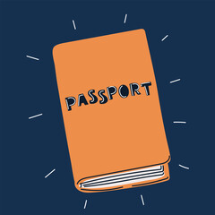 Cartoon vector illustration of a passport, symbolizing travel, exploration, and global identity against dark background