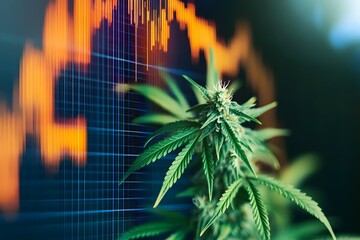 Cannabis plant and financial data graph suggesting potential growth and investment opportunities within the industry