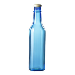A translucent light blue glass bottle with a metallic cap
