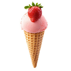 Strawberry ice cream in a waffle cone