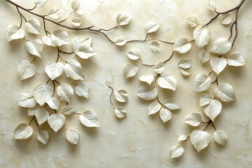 Textured teal gold leaf branch surface high resolution image
