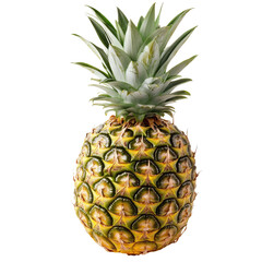 A ripe pineapple, showcasing its spiky crown and golden-yellow skin