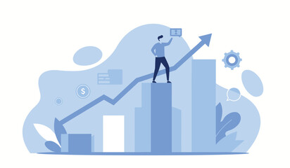 Business growth concept with rising arrow and businessman for success strategy and data analysis