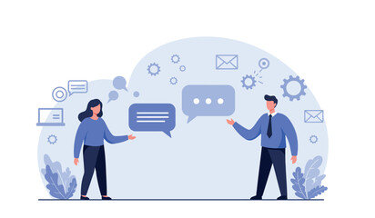 Business communication and networking concept with two professionals in conversation