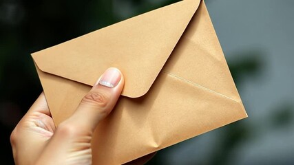 Hand Holding Envelope, Minimalist Style, Nude Colors, Communication and Mailing Concept  