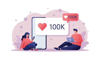 Social media engagement milestone with 100k likes concept for digital marketing design