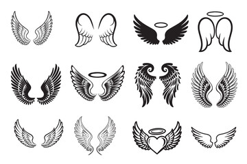 Angel and Feather Wings Vector Icons Silhouettes Spiritual and Fantasy Set