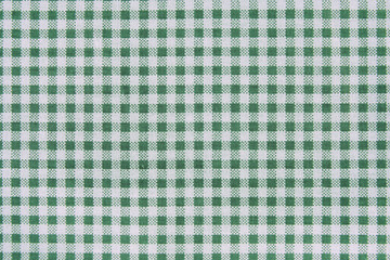 natural cotton or linen fabric in white and green checks close-up