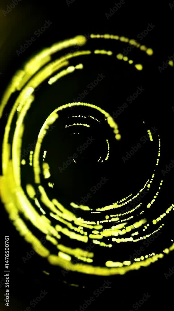Poster mesmerizing spiral motion of glowing yellow particles creating dynamic visual vortex