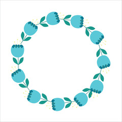 Fototapeta premium Round floral frame of blue flowers