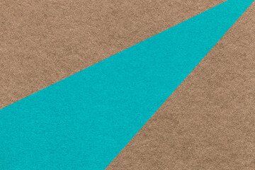 Texture old craft brown and blue paper background, macro. Vintage abstract turquoise cardboard