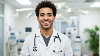 latin american doctor stand proudly with smile