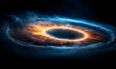 Obraz premium Vibrant Cosmic Nebula with Fiery Halo and Starry Background