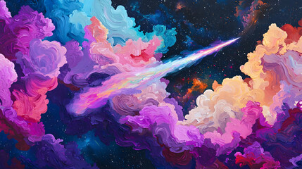 Fototapeta premium Colorful Abstract Cosmic Scene with Dreamy Clouds and Stars