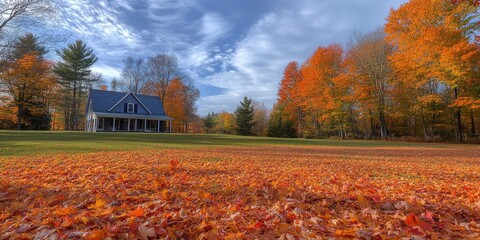Obraz premium Autumn Maple Leaves, Wide View, Generative AI
