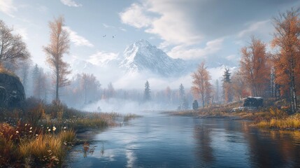 Autumnal mountain river scene