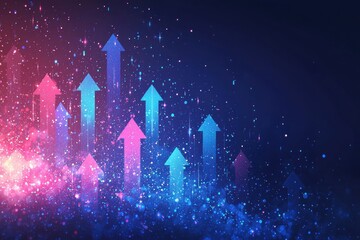 Fototapeta premium Colorful gradient arrows on dark abstract background with a sense of progress