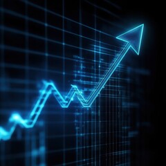 Upward Trend in Blue Digital Graph Showing Growth and Success on Grid Background Financial Data Analysis