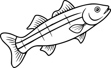 bass fish outline vector illustration line art