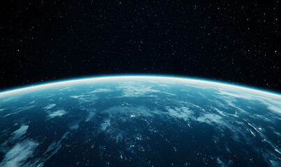 Obraz premium Earth View from Space Showing Ocean and Starry Universe Background