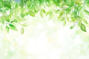 Lush green foliage branches against a soft, bright background