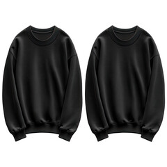 Two black crew neck sweatshirts  Flat-lay mockups of unisex, blank sweatshirts  Solid color, long sleeves