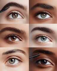 Naklejka premium Collage showcasing diverse eyebrow textures and shapes across different ethnicities.