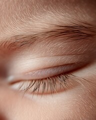 Obraz premium Delicate eyebrows of a newborn baby captured in macro under soft light.