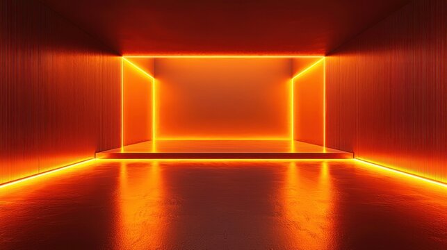 Illuminated orange cube space - Powered by Adobe