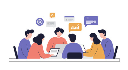 Team of diverse professionals collaborating at a meeting table  