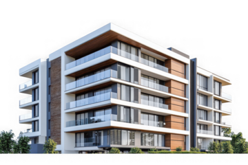 Modern apartment building facade on transparent background