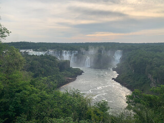 Panoramic View of Iguazu Falls in Lush Tropical Rainforest