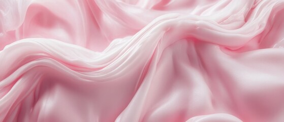 Fototapeta premium Abstract Pink Fabric Waves Background Close-up Smooth Silk Texture Soft Light Delicate Material Elegant Design Feminine Aesthetic