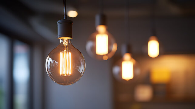 Vintage Edison Light Bulbs Hanging in a Dimly Lit Room