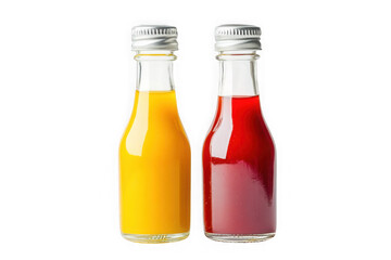 Two bottles with colorful liquid on transparent background