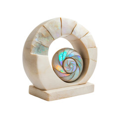 Obraz premium Intricate Opal Ammonite Sculpture in Modern Stone Frame