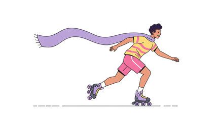Obraz premium Vector image of a guy with a long scarf rollerblading