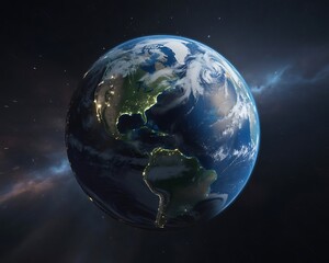 Obraz premium Earth from Space at Night, Showing City Lights and Weather Systems