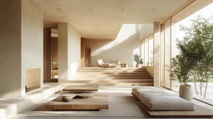 Obraz premium Minimalist, light-filled, modern living space
