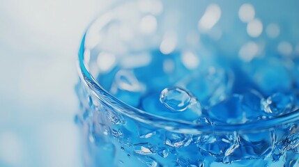 Refreshing blue beverage with ice cubes closeup